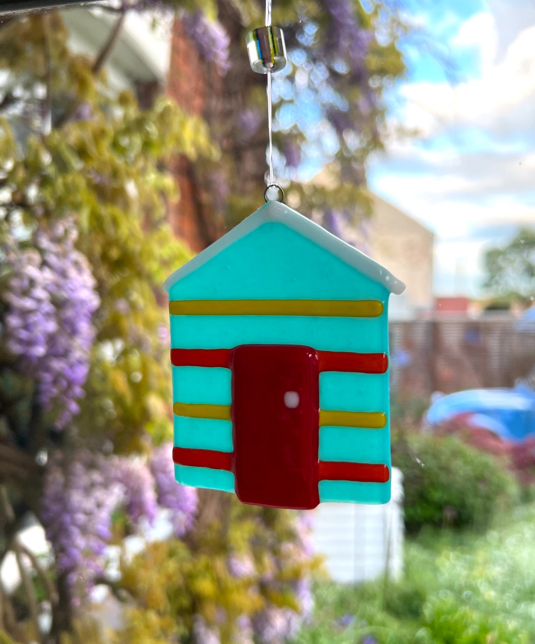 Fused Glass Beach Hut Suncatcher in Aqua. Etsy
