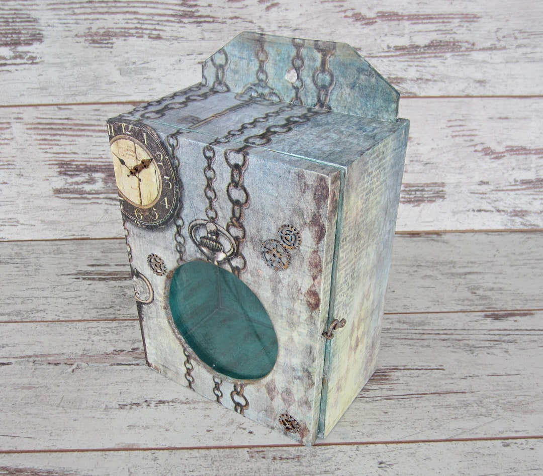 Primitive Wooden Clock Box, Restored Alarm Clock Box, Wall Hanging ...