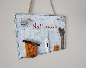 Cartello da parete rustico fatto a mano per Halloween, decorazione spettrale per casa infestata