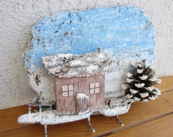 Christmas House Key Rack,  Driftwood  Winter House Key Holder, Winter Wall Decoration, Face Mask Hanger For Entryway, Key Organizer For Wall
