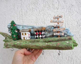 Key Organizer Entryway, Wooden Key Rack Fairy Houses, Little Wooden Huts, Home Decor Colorful Houses, Driftwood Wall Jewelry Hanger