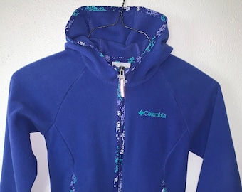Columbia azul cremallera completa con capucha sudadera con capucha joven tamaño niña pequeño