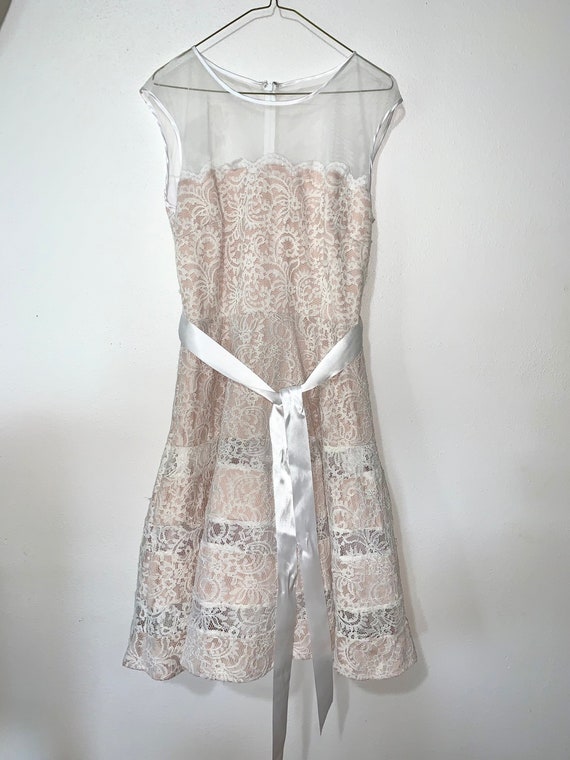 white lace and silk dress Petite Plume Women's Silk Lace Slip Dress in White M main image 1