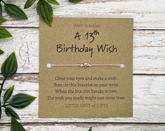 13th Birthday Wish Bracelet - Personalised Wish Bracelet - 13th Birthday Present - Happy Birthday Bracelet - 13th Birthday gift