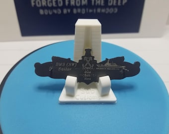 Dispositivo de guerra de superficie grabado: pin de la Armada SW personalizado / insignia de rango, barco, plataforma y clasificación personalizada