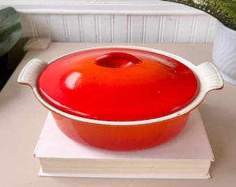 Vintage 1960s Descoware Flame Orange Enamel and Cast Iron Dutch