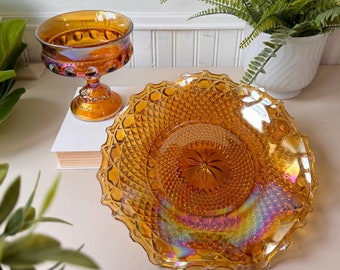 Vintage 1970s Indiana Amber Carnival Glass Fruit Centerpiece Bowl &  Glass Goblet Style Candy Dish, MCM Mid Century Glassware, Gold Kitchen