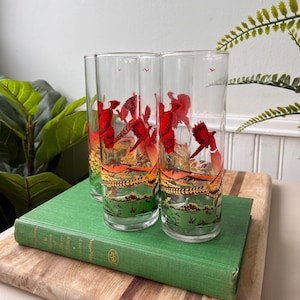 Vintage boeren longdrink cocktailglazen jaren 60, set van 4, verzamelbaar bargerei, midcentury, retro glaswerk