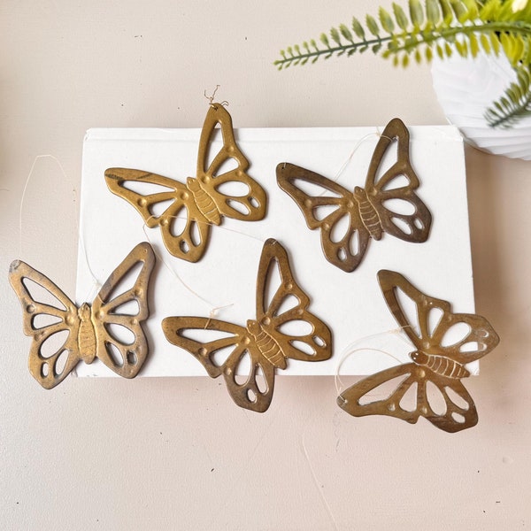 Vintage 1970s Solid Brass Butterfly Wall Decor Set of 5, MCM Mid Century Brass Butterflies, Midcentury Wall Hangings, Cottagecore, Boho