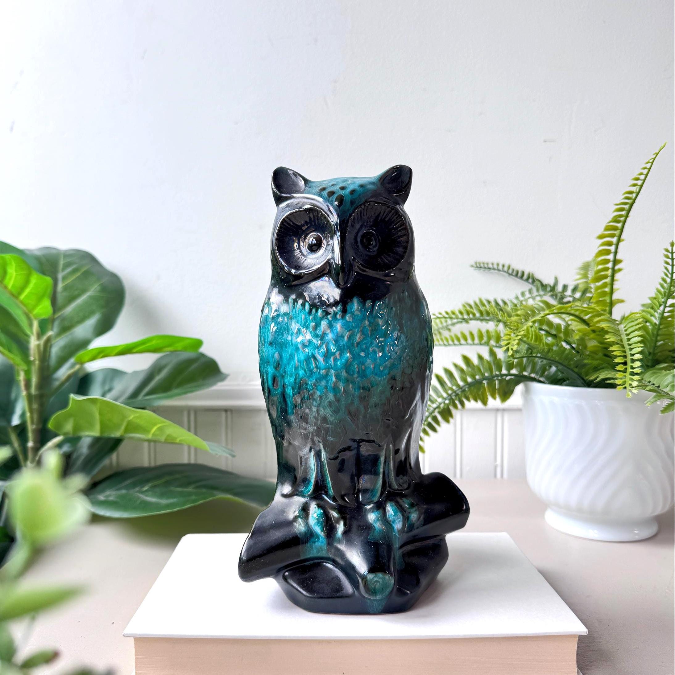 Vintage ミッドセンチュリー 梟 フクロウOwl 陶器像 mcm Vintage 1960s Ceramic Owl Figurine, MCM Mid Century Dip Glaze