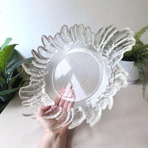 RARE Vintage 1960s Lindshammar Sweden Brutalist Glass Bowl, MCM Christer Sjögren Textured Crystal Flower Bowl, Mid Century Scandinavian