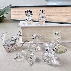 Swarovski Silver Crystal 動物フィギュア 4点セット Vintage 1980s Swarovski Crystal Miniatures Animal & Figure Set of