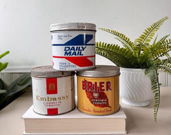 Vintage 1950s Tobacco Daily Mail Tins, Set of 3, 65 Cents, Canada, MCM Mid  Century Cans, Antique Tobacco Tins, Midcentury Home Decor