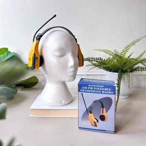 Vintage 1990s Suntone AM FM Foldable Headphone Radio with Box, Retro 90s Portable Personal Stereo Headset, WORKING