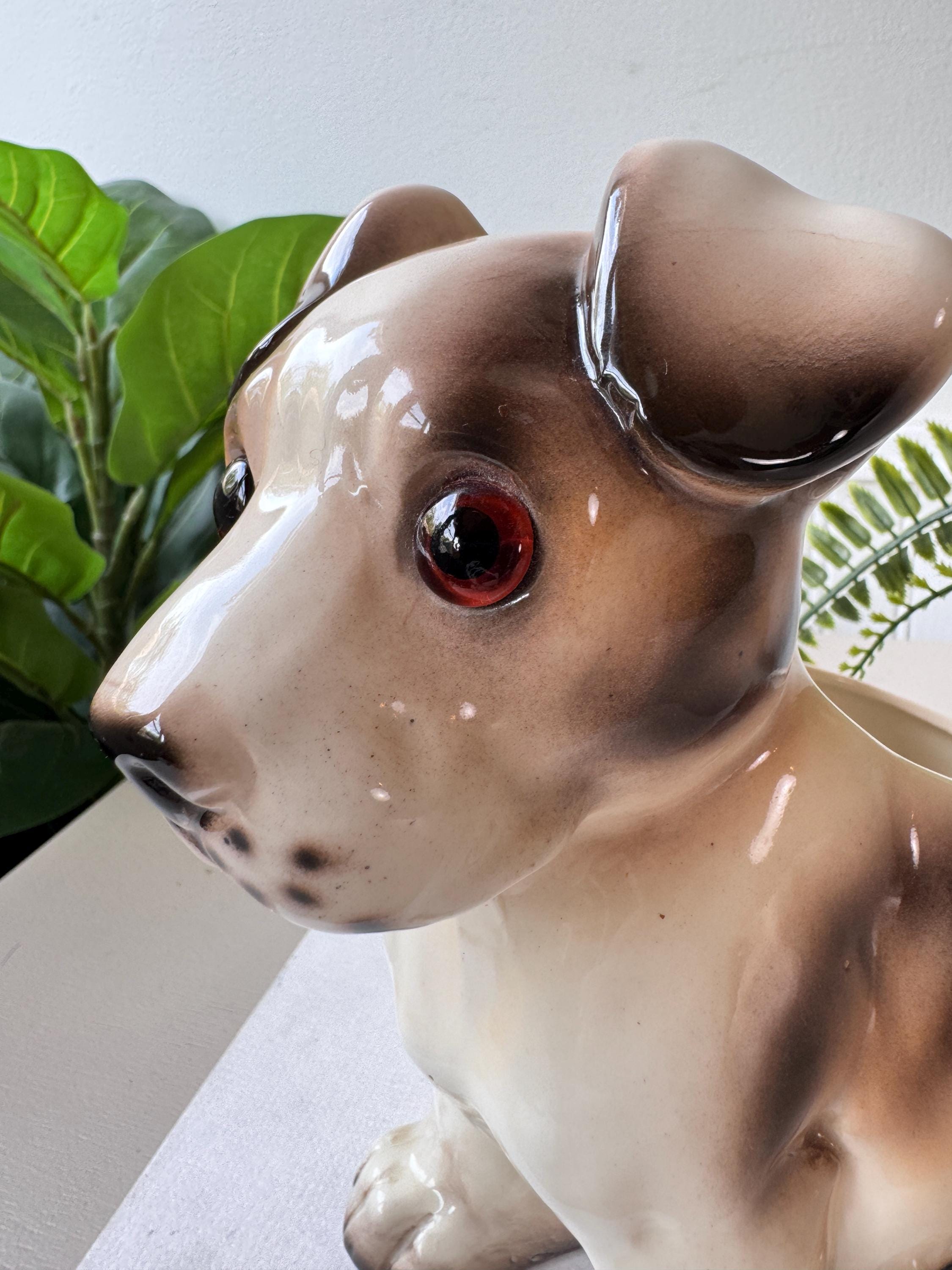 Vintage 1950s Lefton Ceramic Puppy Dog Planter, MCM Mid Century