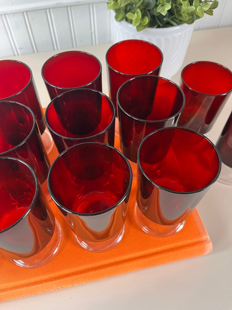 Vintage 1970s 12piece Ruby Red Glasses Luminarc Red Wine Etsy UK