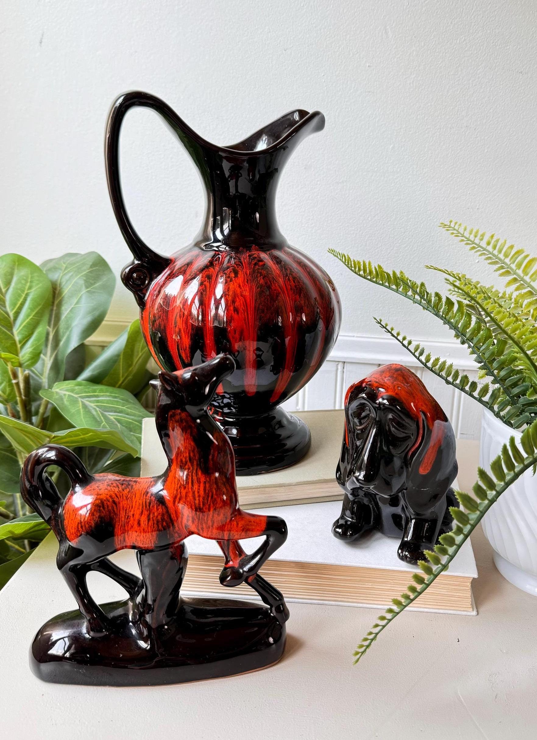 Vintage 1960s Drip Glaze Canuck Pottery, Set of 3, Mid Century