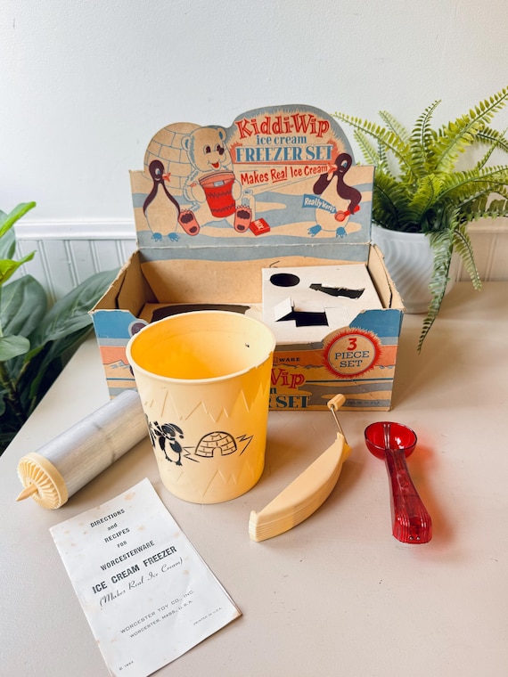 Vintage 1950s Kiddi-wip Ice Cream Freezer Toy Set, Made by
