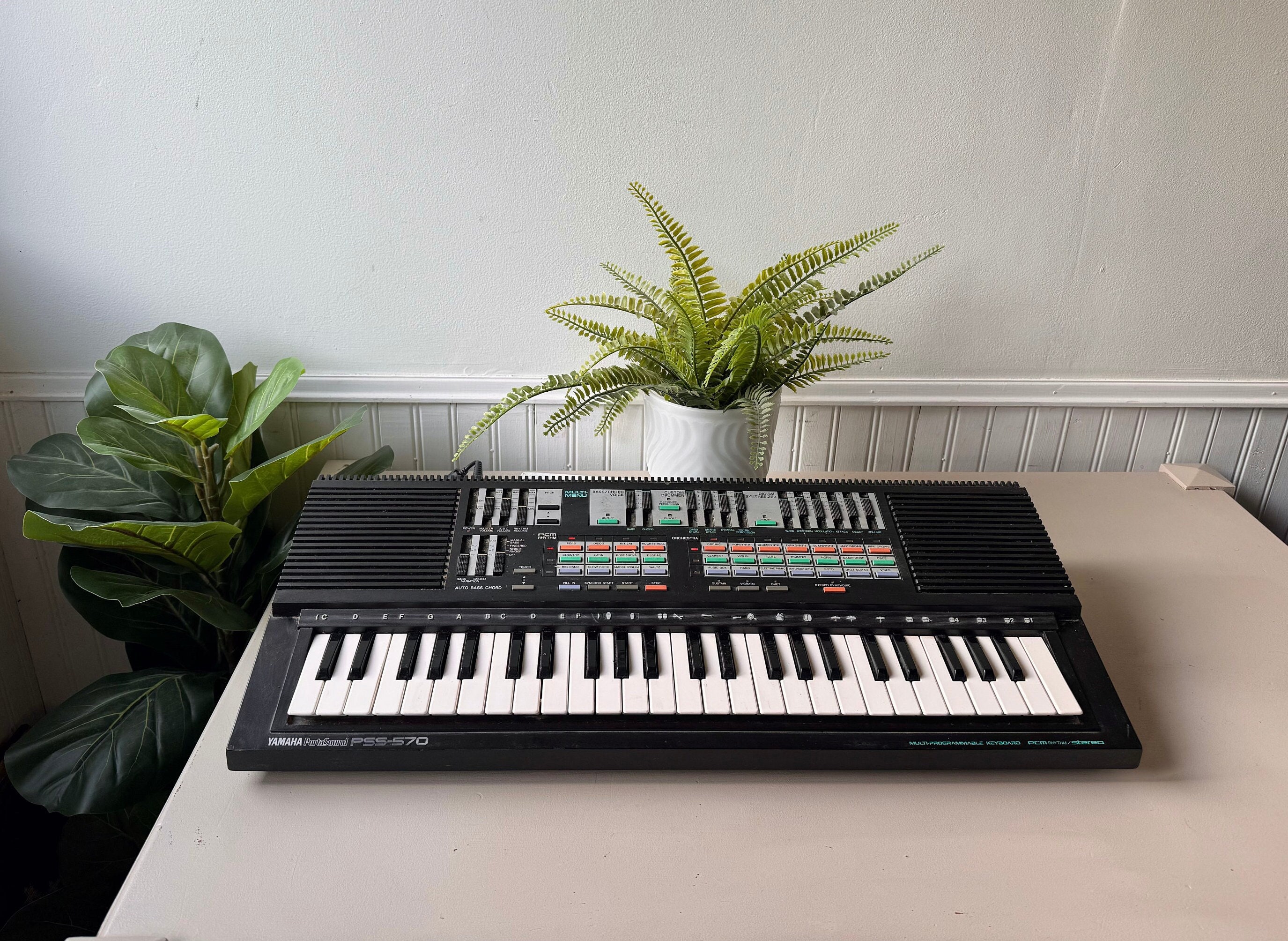 Vintage 1980s Yamaha PSS-570 Keyboard and Adapter, Portable 80s