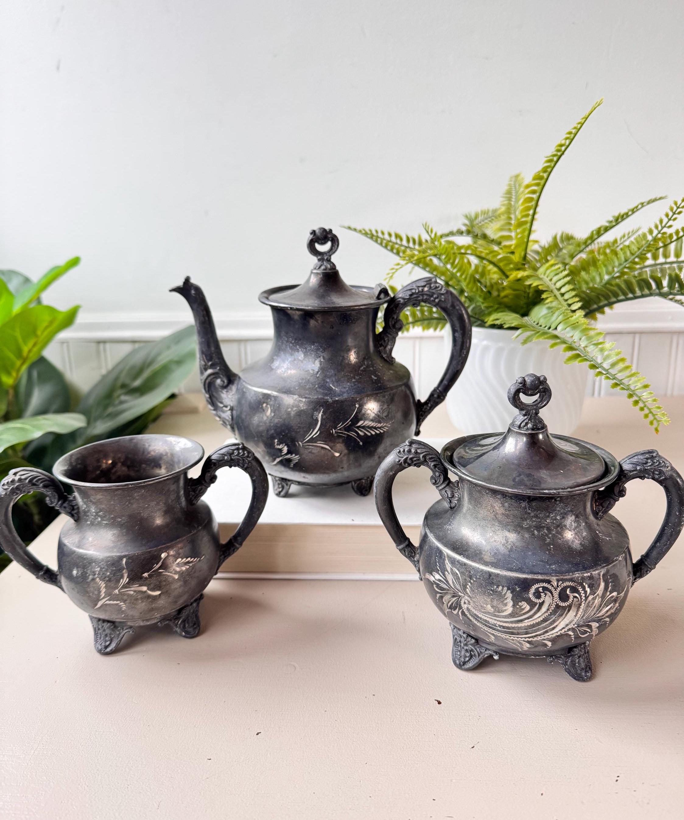 Vintage 1920s Silver Plate Monarch Plate Brand 8/12 Tea Set of 4