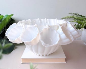 Vintage Hazel Atlas Milk Glass Christmas Egg Nog Punch Bowl 7