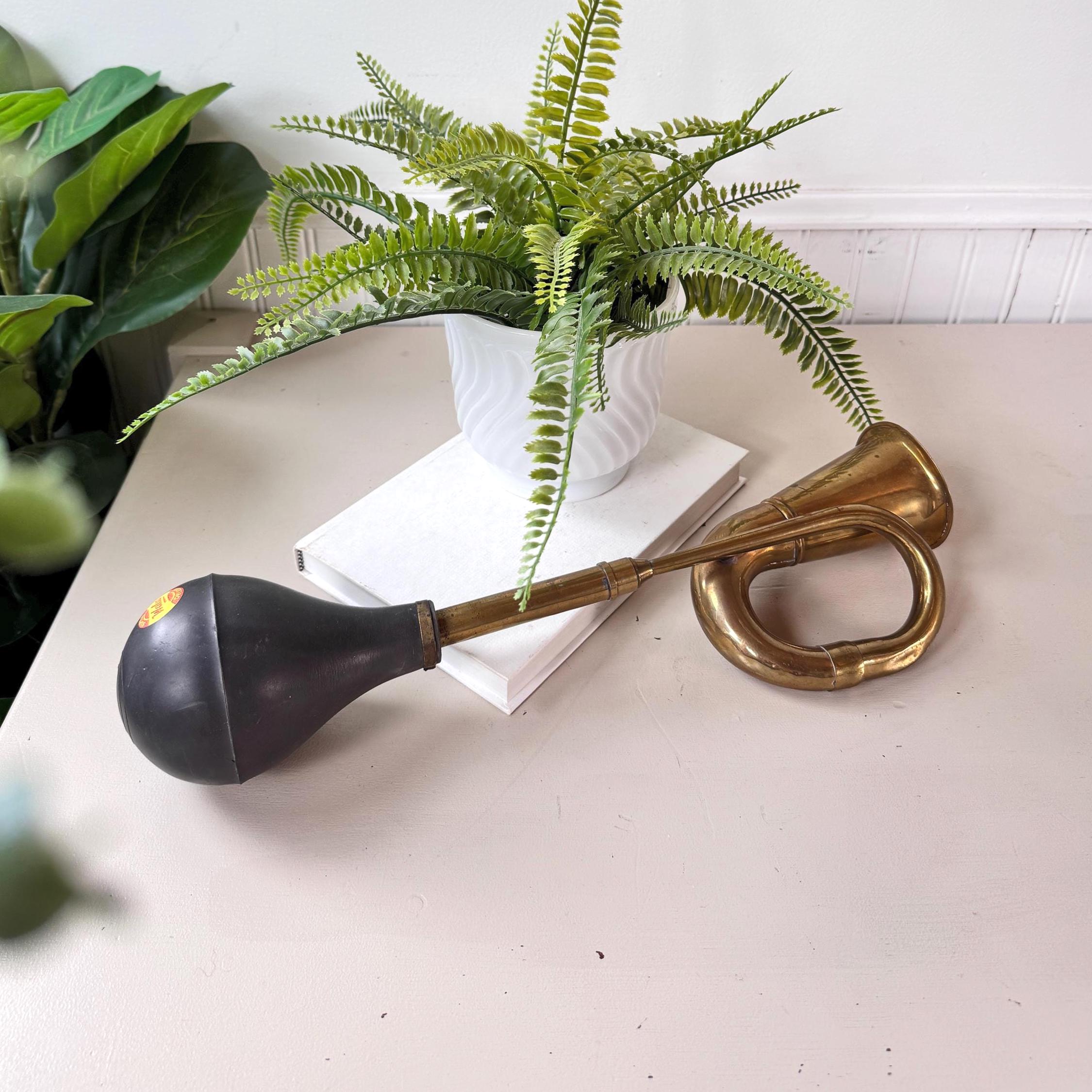 Vintage 1950s Brass Bulb Car Horn, MCM Mid Century Decorative Horn