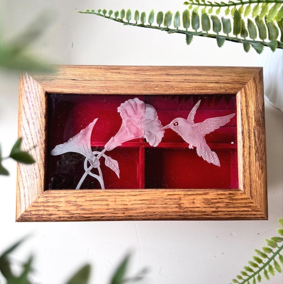 Vintage 1980s Willitts Musical Jewelry Box, Etched Glass Lid With
