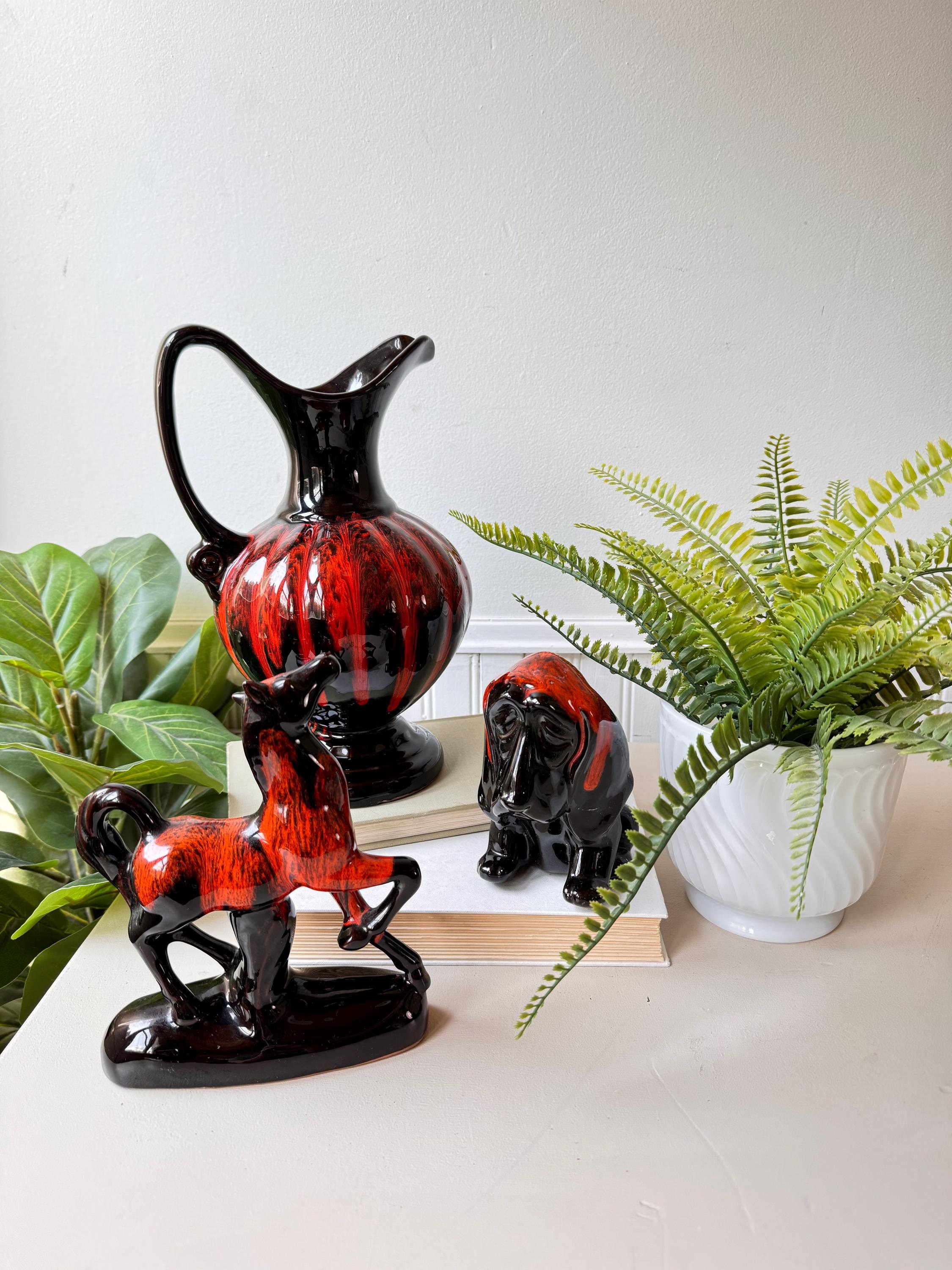 Vintage 1960s Drip Glaze Canuck Pottery, Set of 3, Mid Century