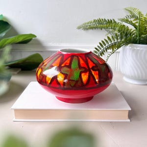 Poole Delphis Cactus Vase, Vintage 1960s MCM Mid Century Modern Red Lava Studio Pottery