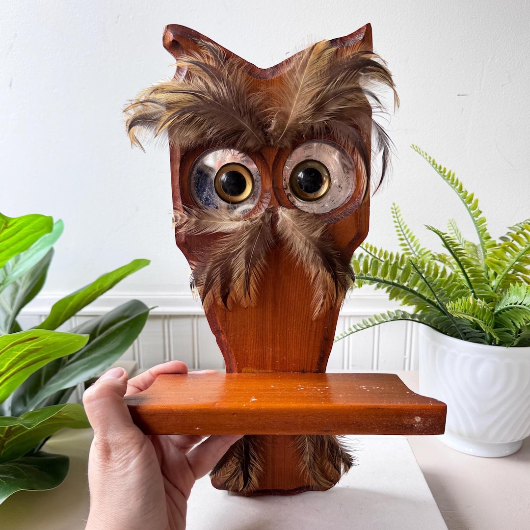WOODSY OWL ソフビ　ウッジーオウル　フクロウ　70Sレア Vintage 1970s Owl Shelf Wall Hanging With Feathers, MCM Mid