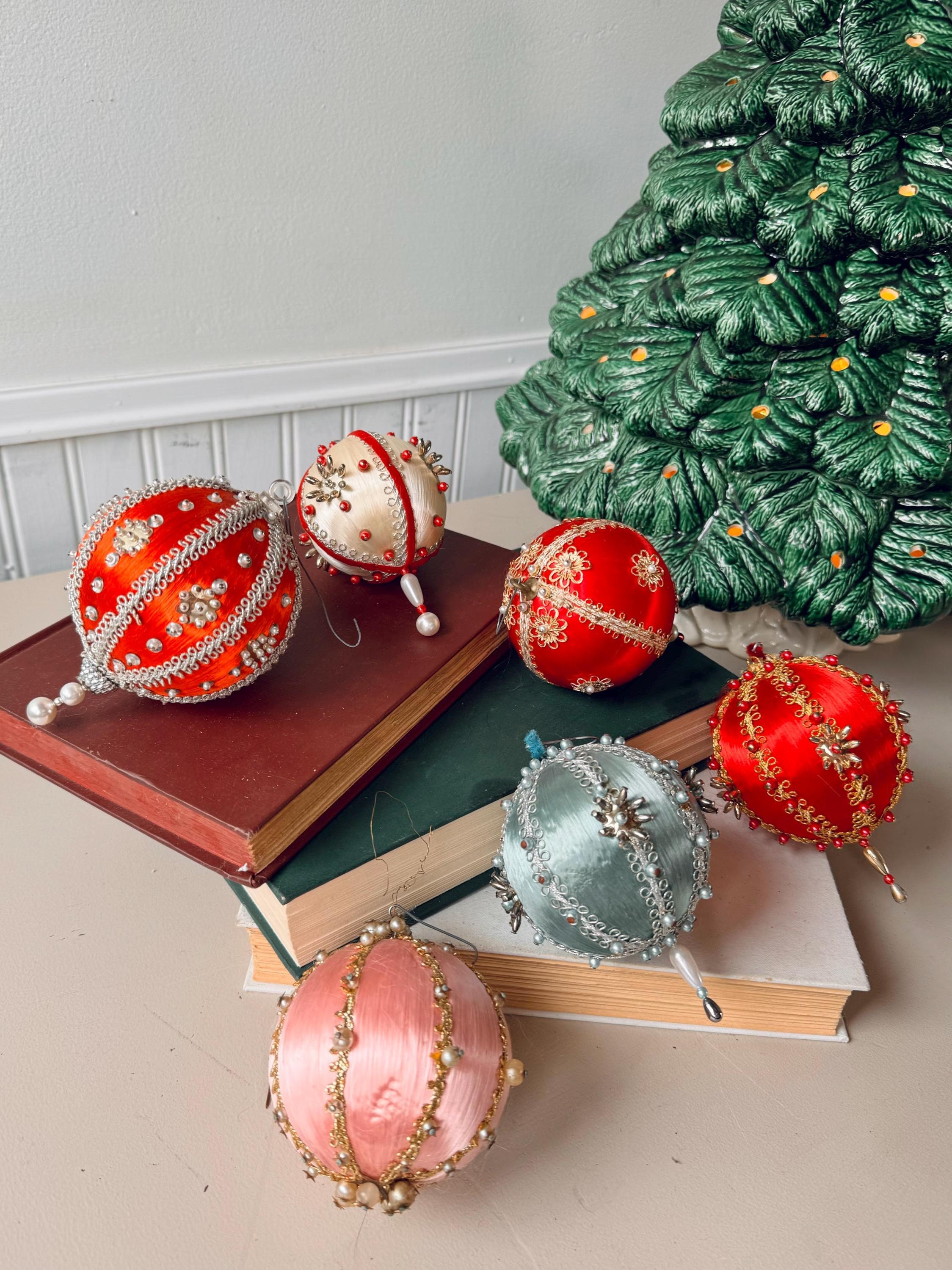 Vintage 1960s Beaded and Sequinned Christmas Ornaments, Set of 6