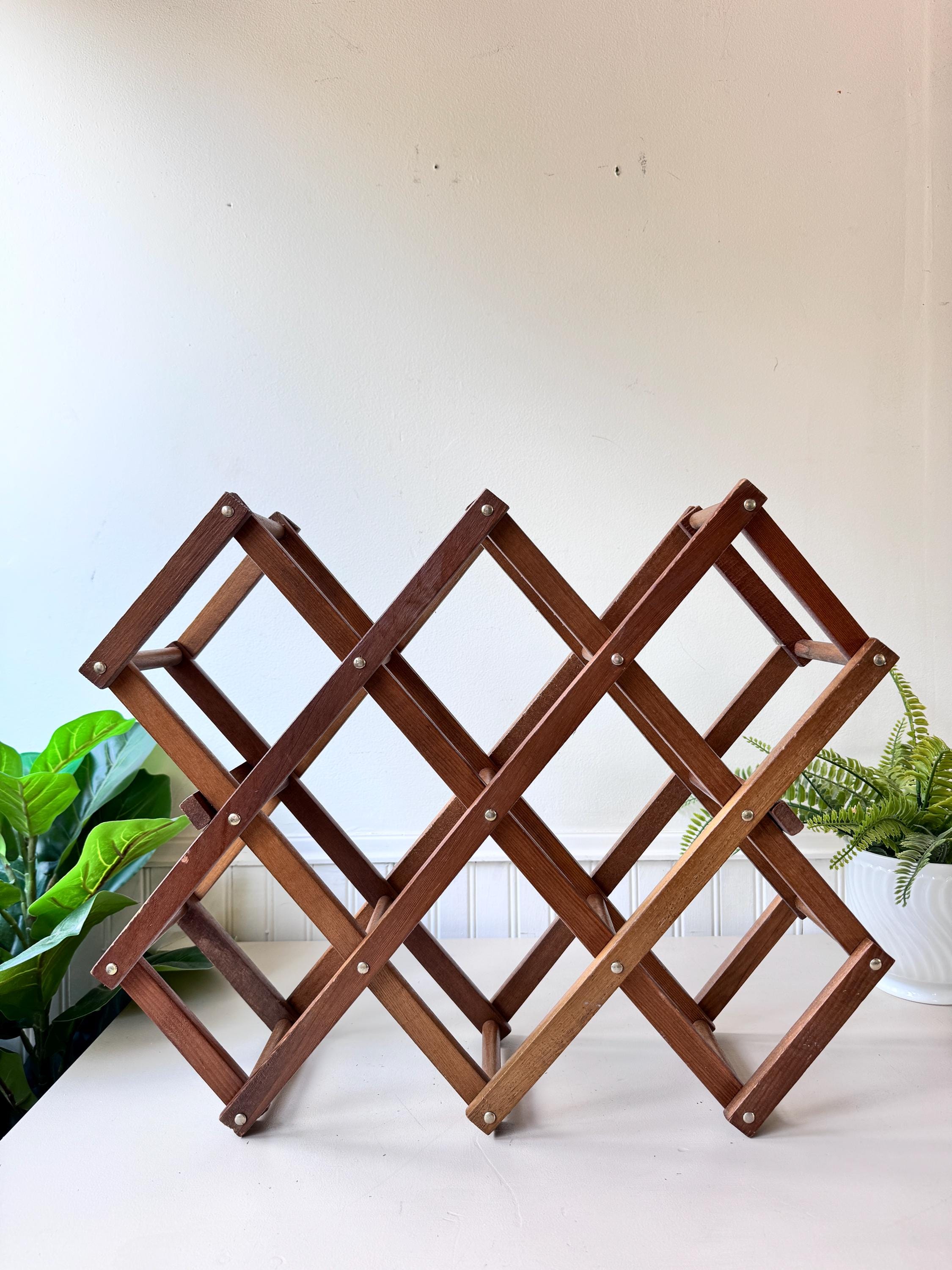 Vintage 1970s Wooden Expandable Wine Rack, MCM Mid Century Folding