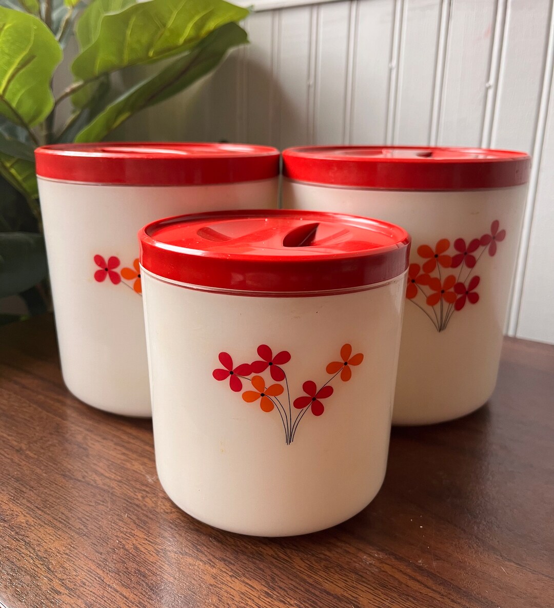 Vintage 1970s Lacquer Kitchen Canisters Made in Japan Floral Flowers ...