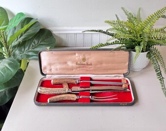 Vintage 1950s Antler Haddon Hall Carving Set, MCM Mid Century