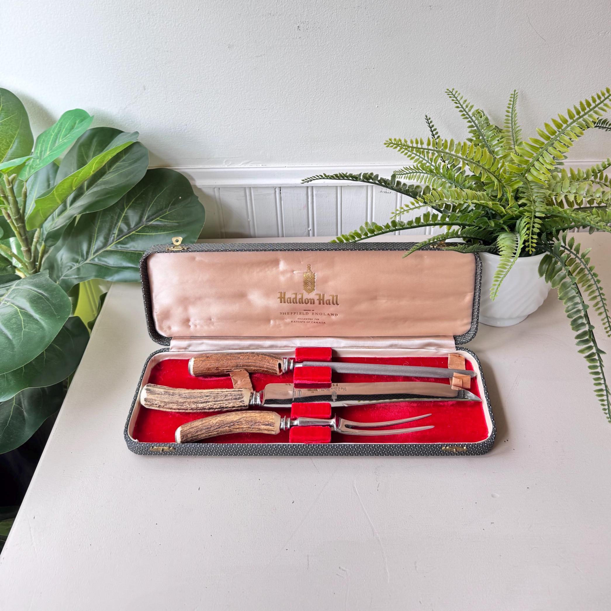 Vintage 1950s Antler Haddon Hall Carving Set, MCM Mid Century