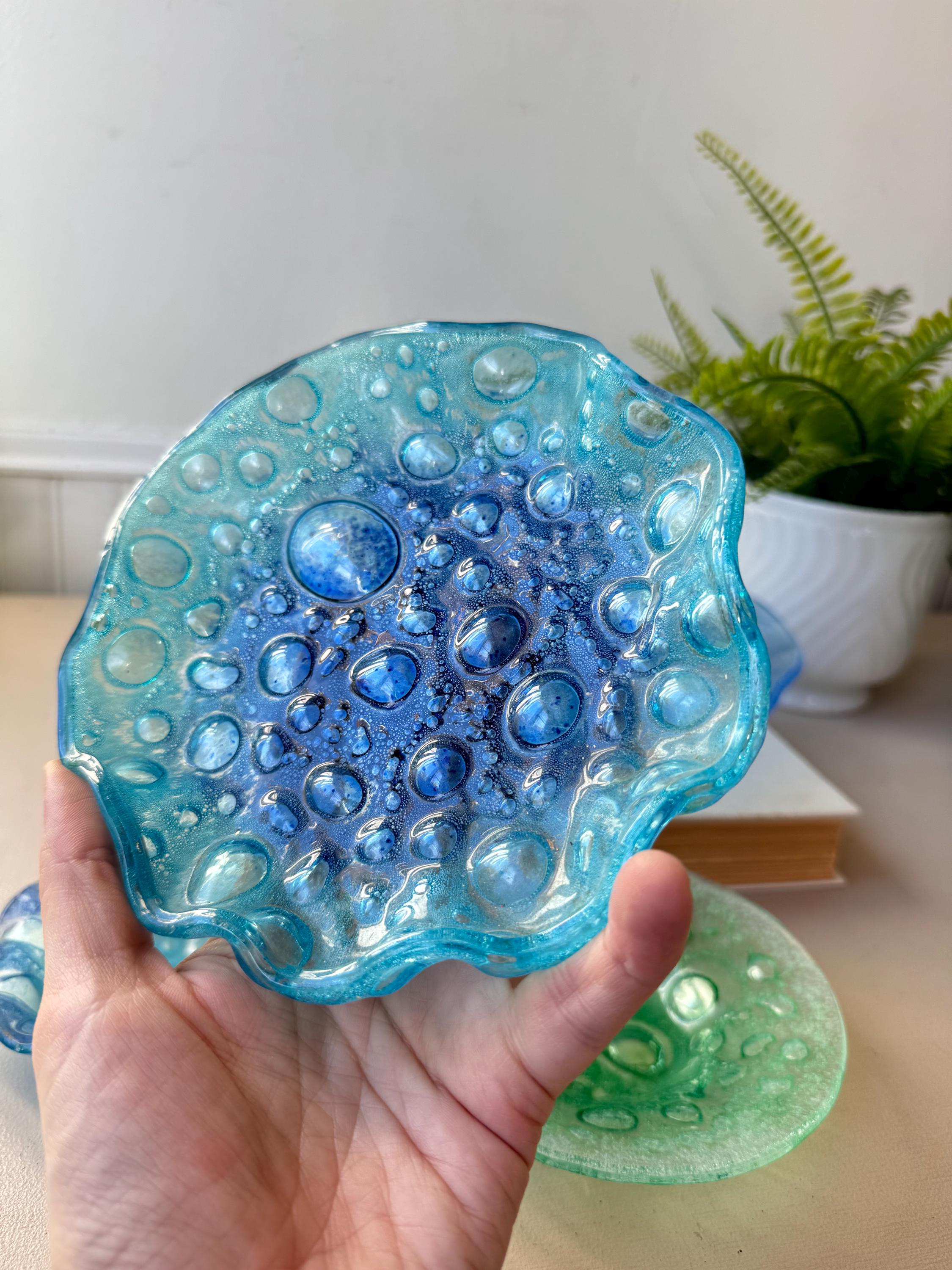 Vintage 1950s Bubble Glass Dish Set of 4, MCM Mid Century Colourful ...