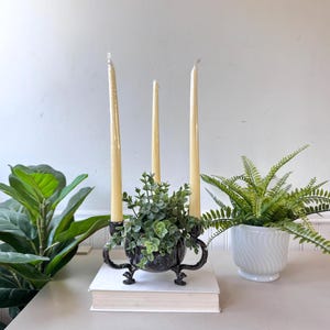 Vintage 1950s Silver-Plated Lotus Candelabra Centerpiece, MCM Mid Century Ornate Candle Holder with Lotus Bowl, Sculptural Gothic, England