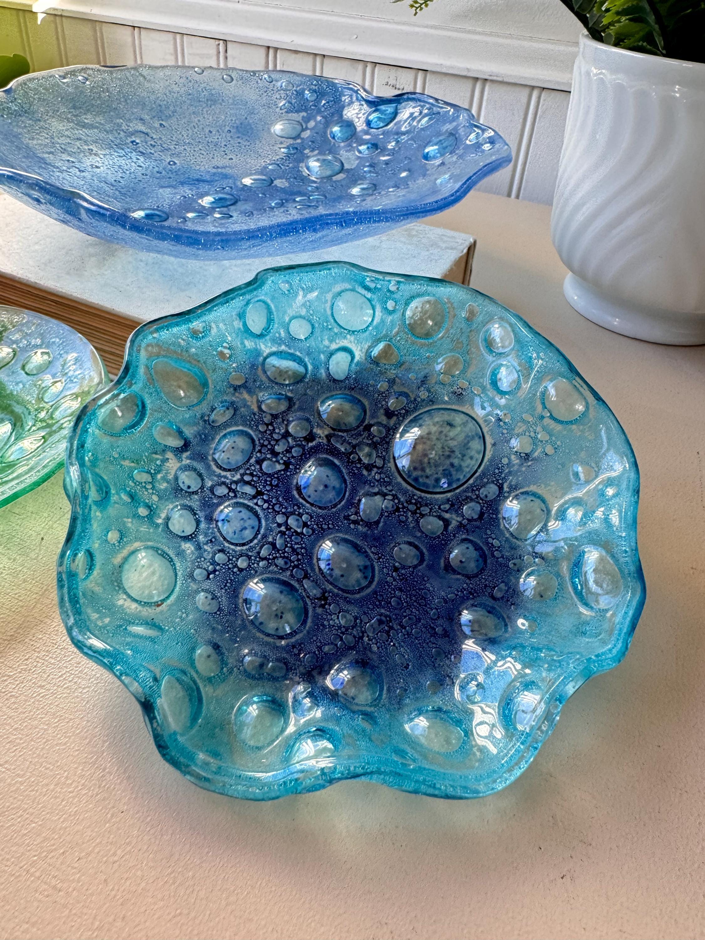 Vintage 1950s Bubble Glass Dish Set of 4, MCM Mid Century Colourful ...