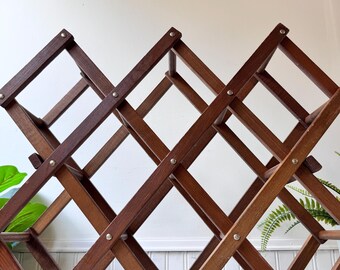 Vintage 1970s Wooden Expandable Wine Rack, MCM Mid Century Folding