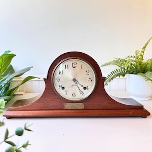 Vintage 1925 Sessions Mantel Clock, MCM Mid Century Hayden Model, CNR Railway Brass Plaque, Mechanical Wood Clock with Key, WORKING
