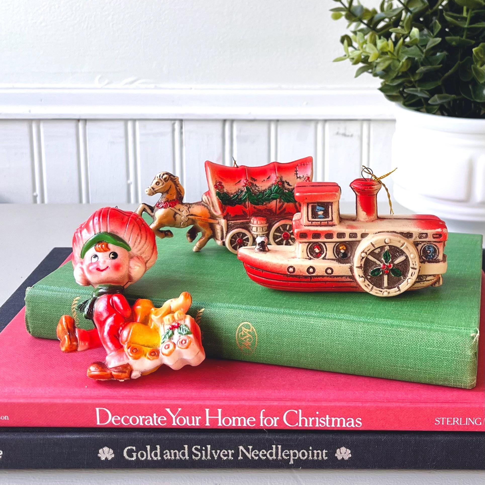 Vintage 1960s Japan Christmas Ornaments, Set of 3, MCM Mid Century