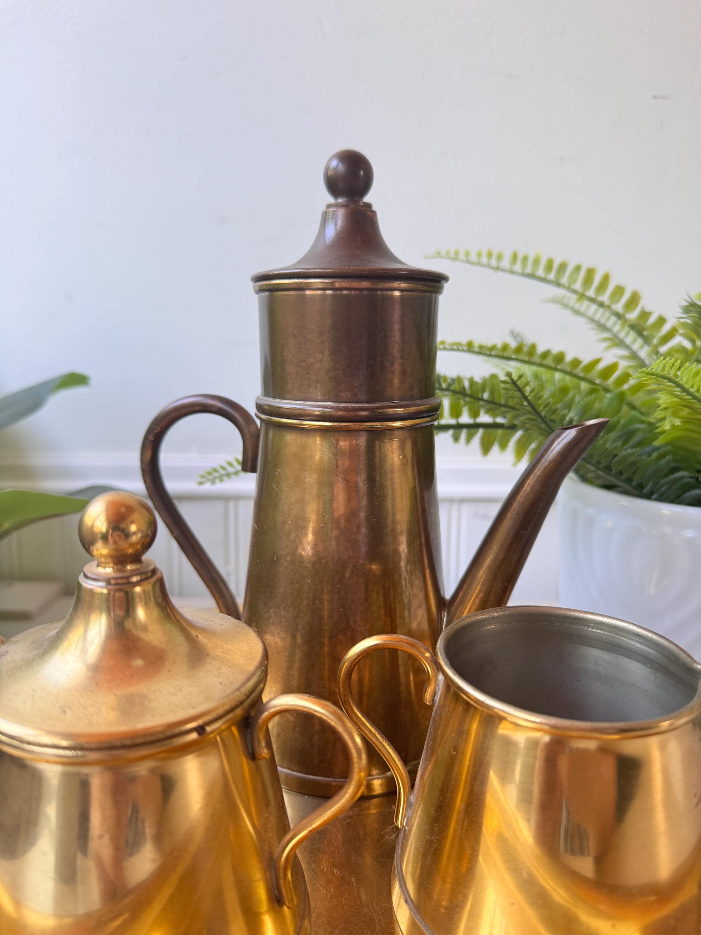 RARE Vintage 1960s Dutch Brass Coffee Set, Made in Holland, MCM