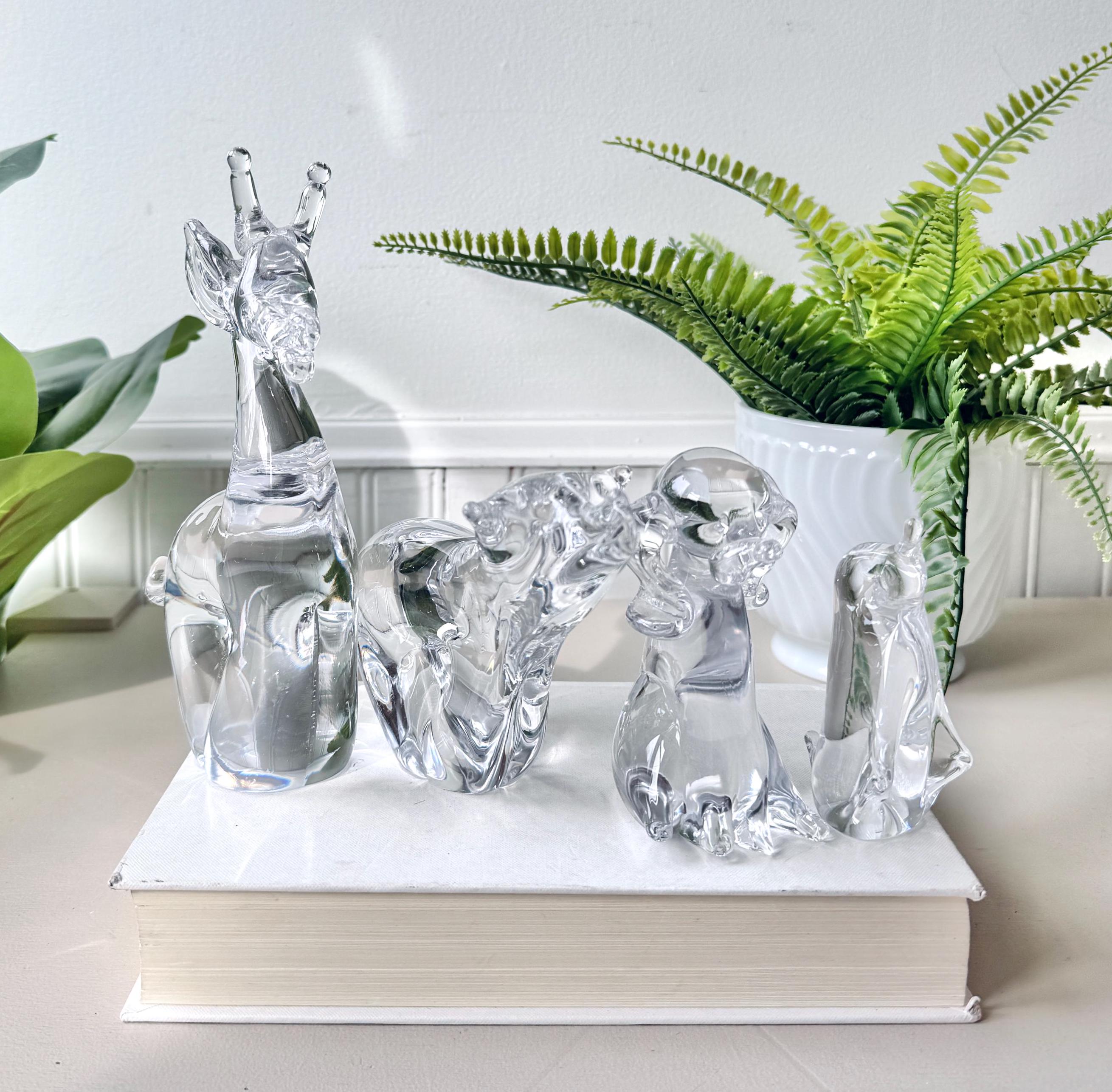 Vintage 1980s Crystal Glass Animal Figurines, Set of 4, Murano