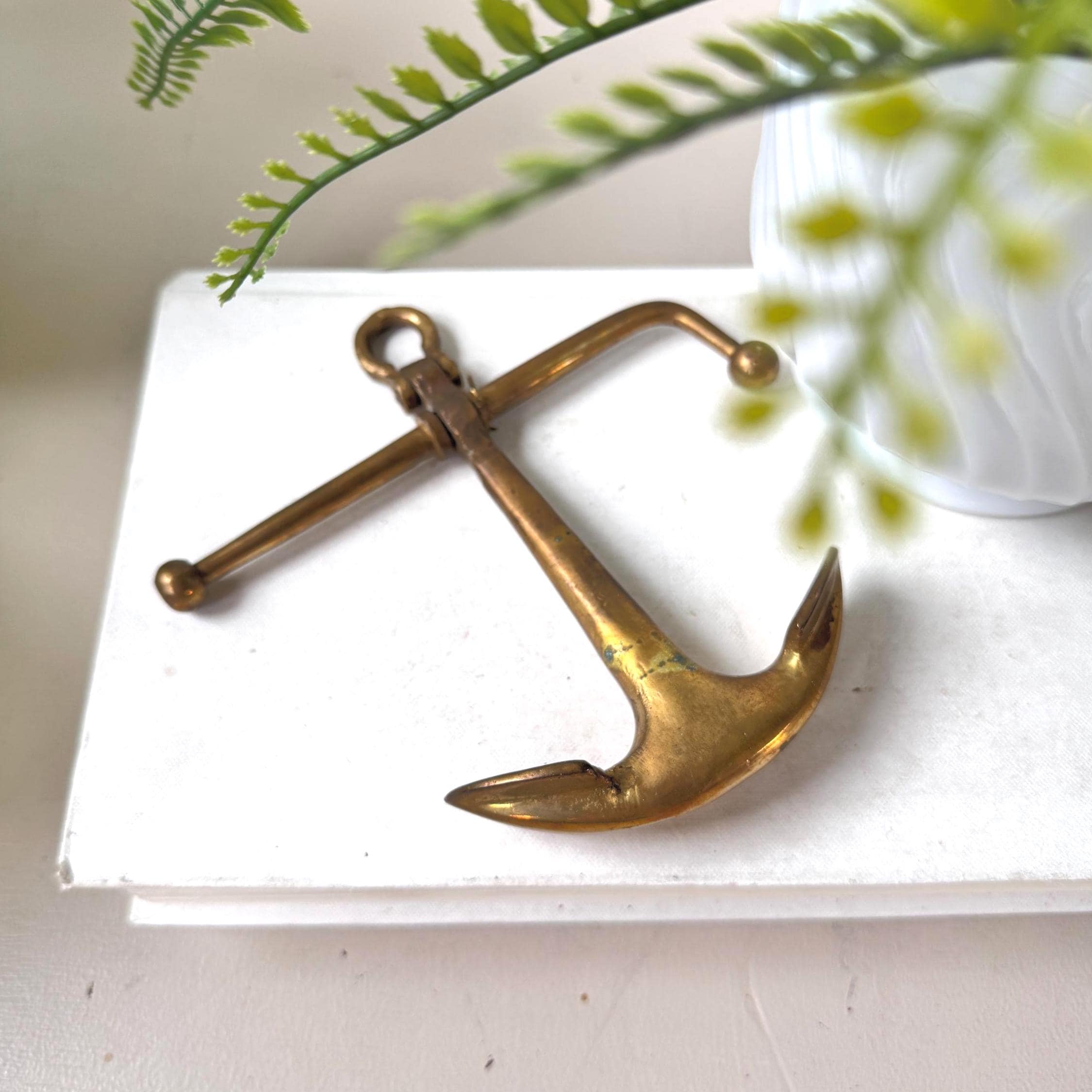 Vintage 1960s Brass Anchor Door Knocker, Nautical MCM Mid Century