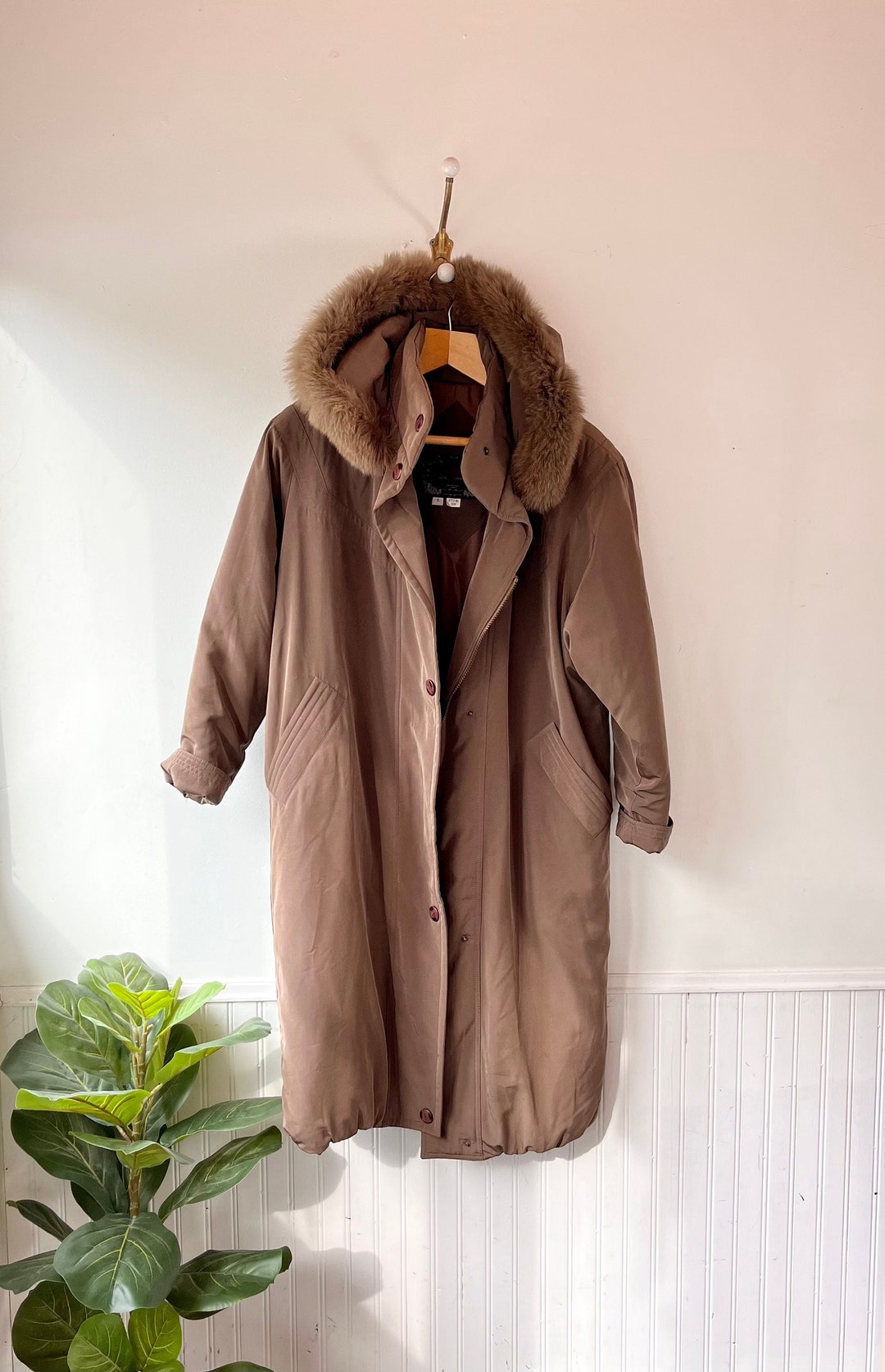 ジャケット・アウター 80s reversible nylon coat made in usa Vintage 1980s Nuage Long Lightweight Coat With Fox Fur Rimmed Hood