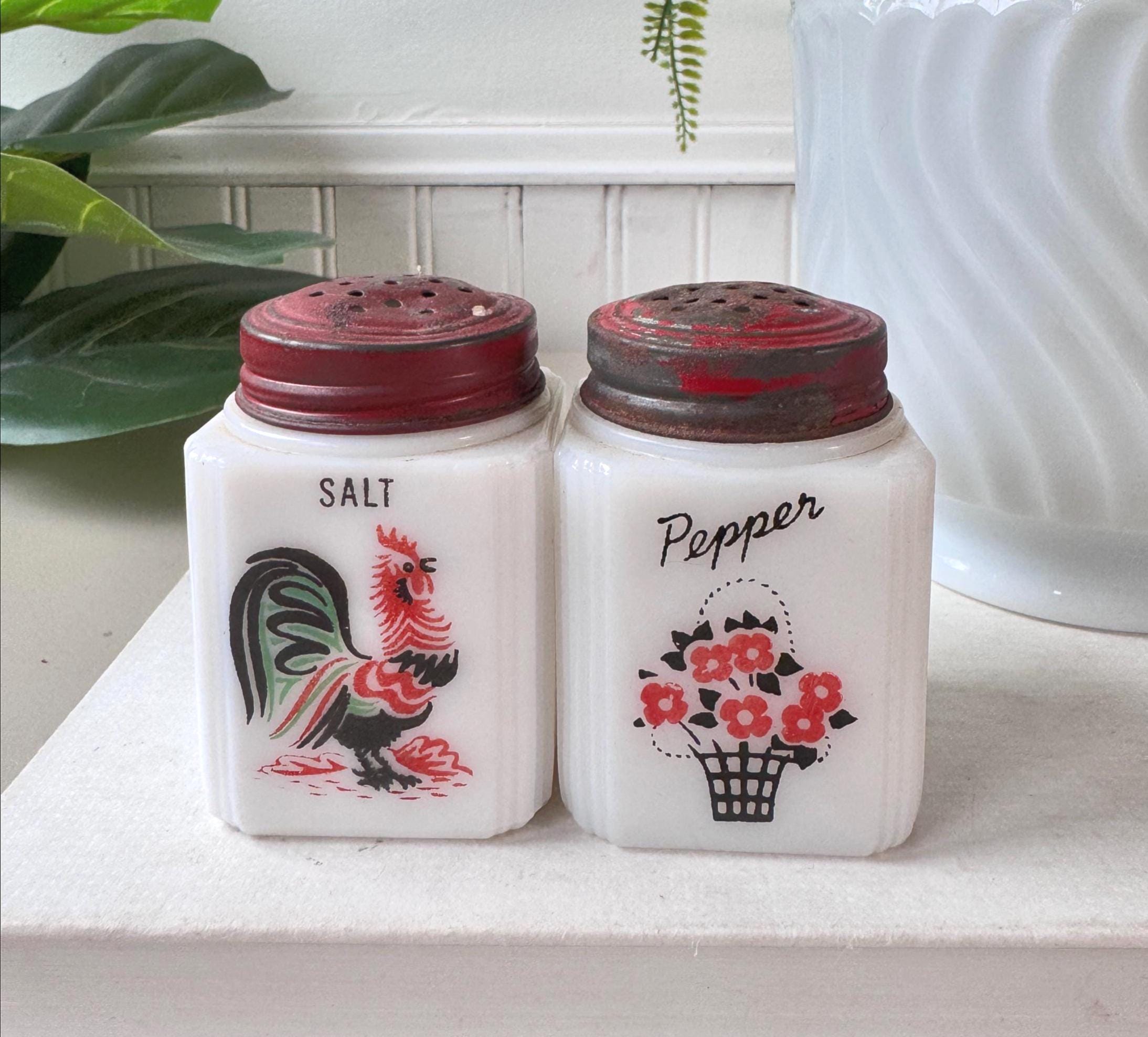 Vintage 1940s Milk Glass Salt and Pepper Shakers, MCM Mid Century
