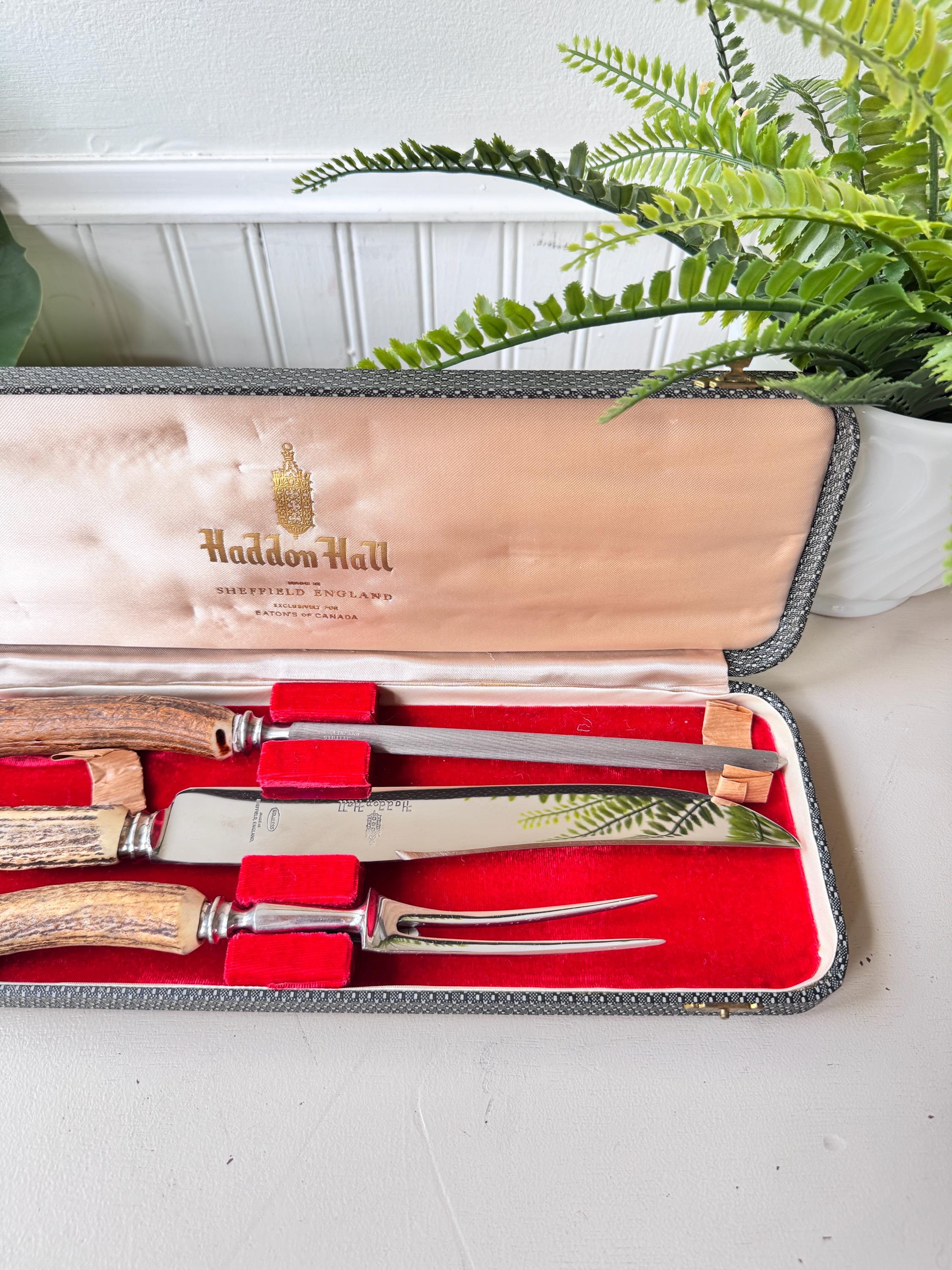 Vintage 1950s Antler Haddon Hall Carving Set, MCM Mid Century