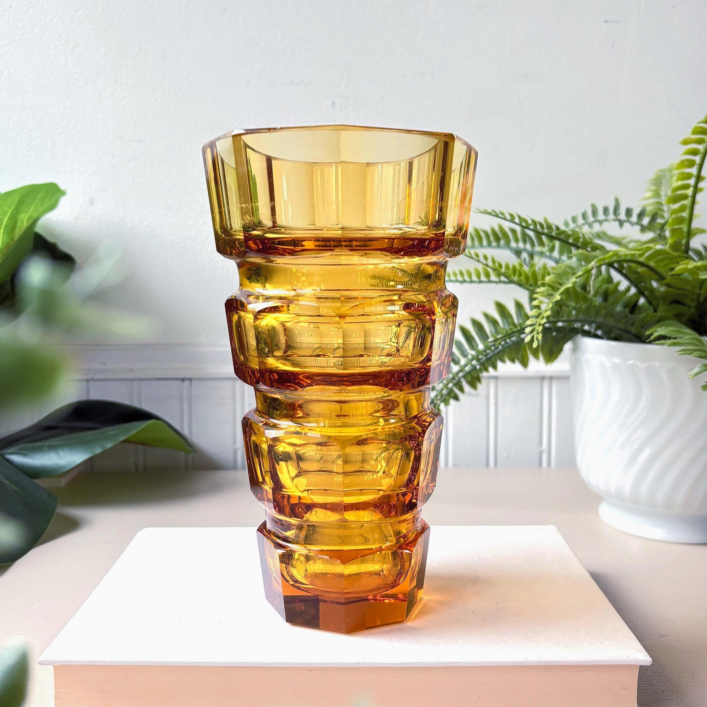ART DECO Style ガラス 金属 花瓶　Vintage Art Deco Glass Vase - Etsy