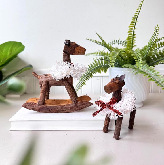 Cheval à bascule en bois fait main vintage des années 1970 et