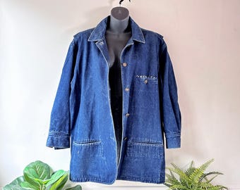 Vintage 1980s Jones New York Denim Jacket, Retro Polka Dot Silk